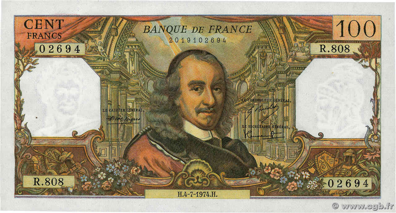 100 Francs CORNEILLE FRANCE  1974 F.65.46 pr.SPL
