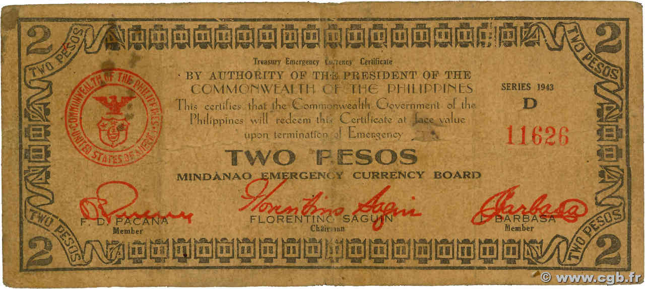 2 Pesos PHILIPPINES  1943 PS.486 VG