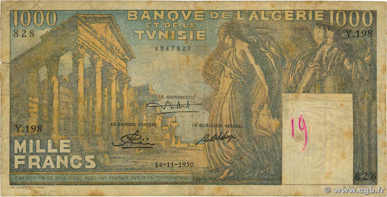 1000 Francs TUNISIE  1950 P.29 B