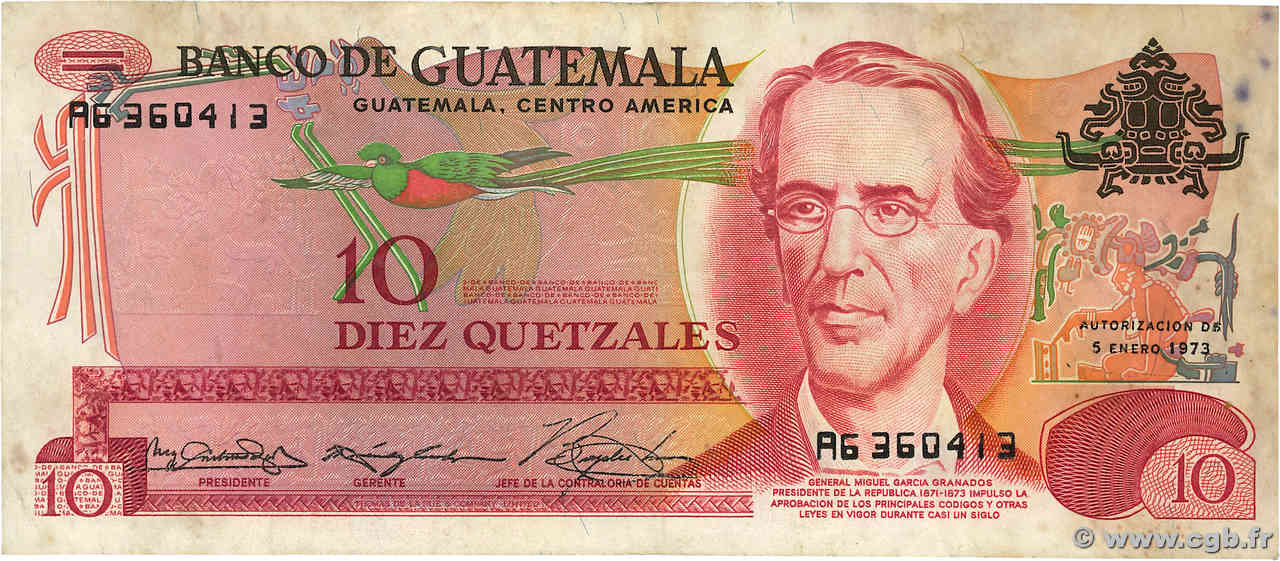 10 Quetzales GUATEMALA  1973 P.061a TB+