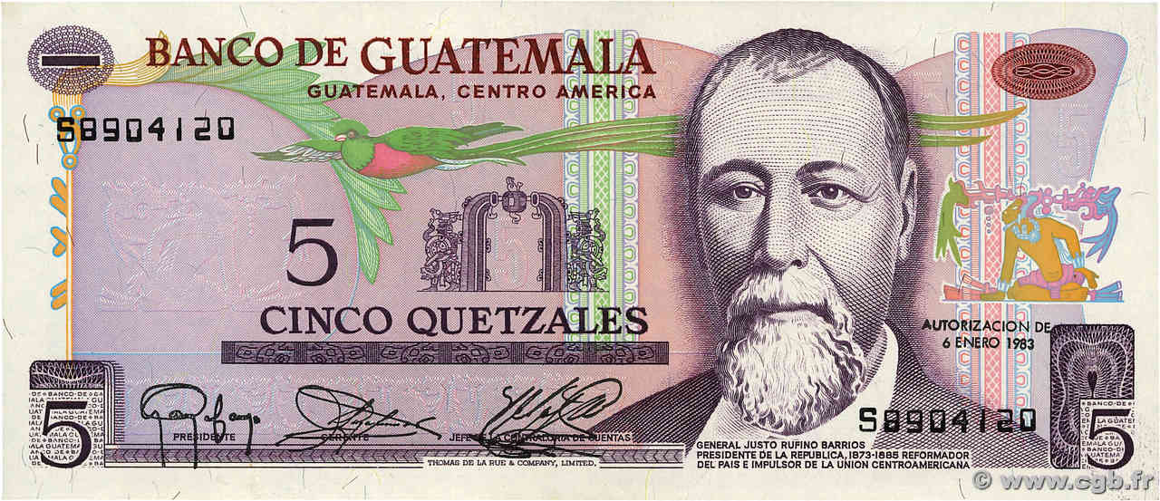 5 Quetzales GUATEMALA  1983 P.060c SPL