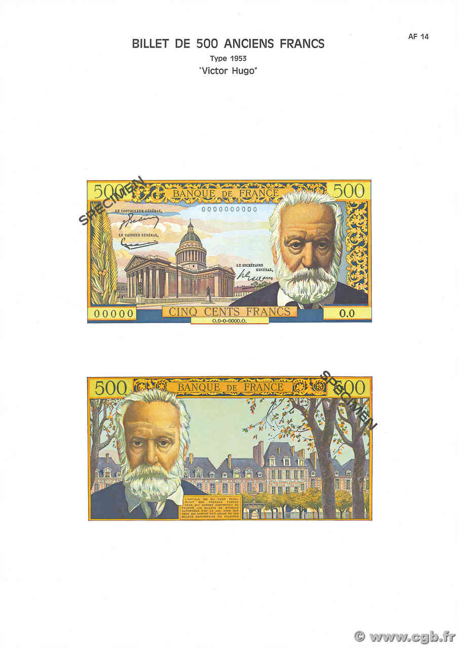 500 Francs VICTOR HUGO Planche FRANCE  1975 F.35pl UNC-