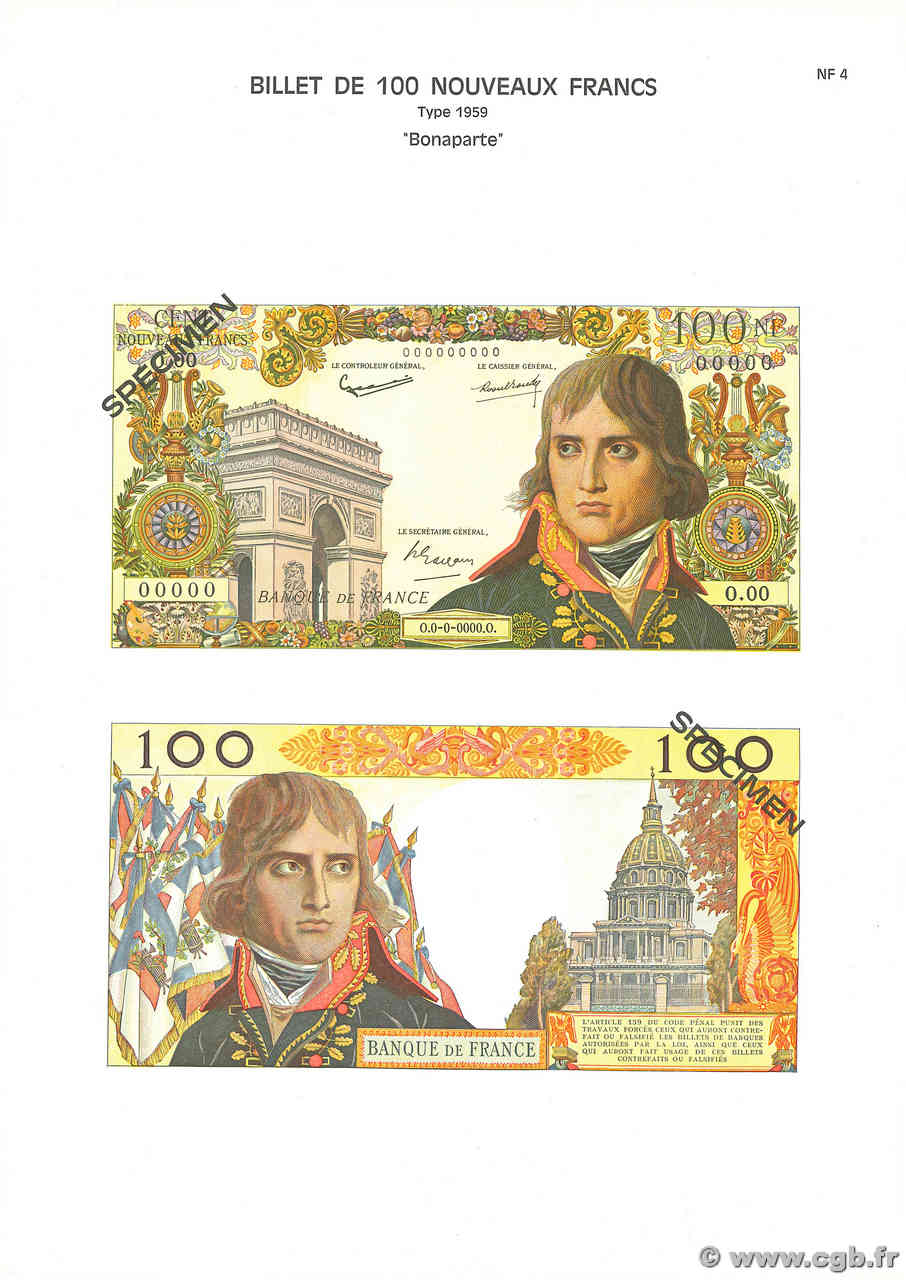 100 Nouveaux Francs BONAPARTE Planche FRANCIA  1975 F.59pl SC+
