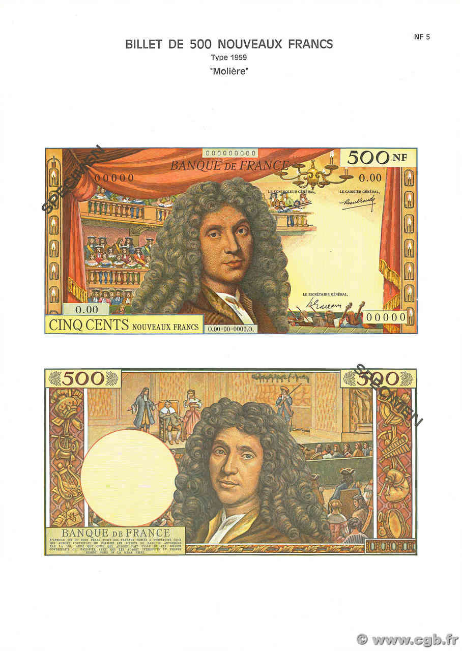 500 Nouveaux Francs MOLIÈRE Planche FRANKREICH  1975 F.60pl fST+