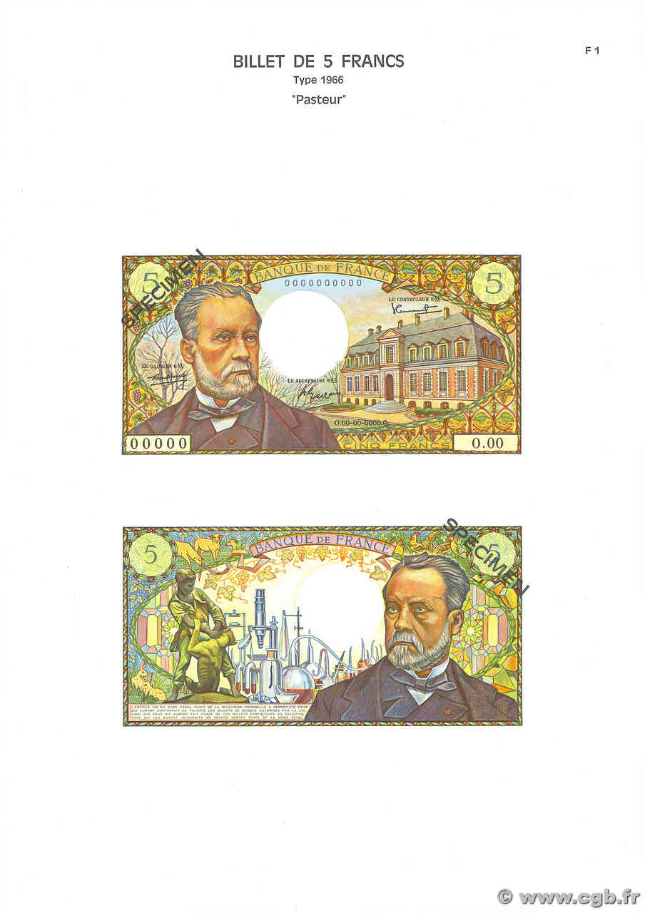 5 Francs PASTEUR Planche FRANKREICH  1975 F.61pl fST+