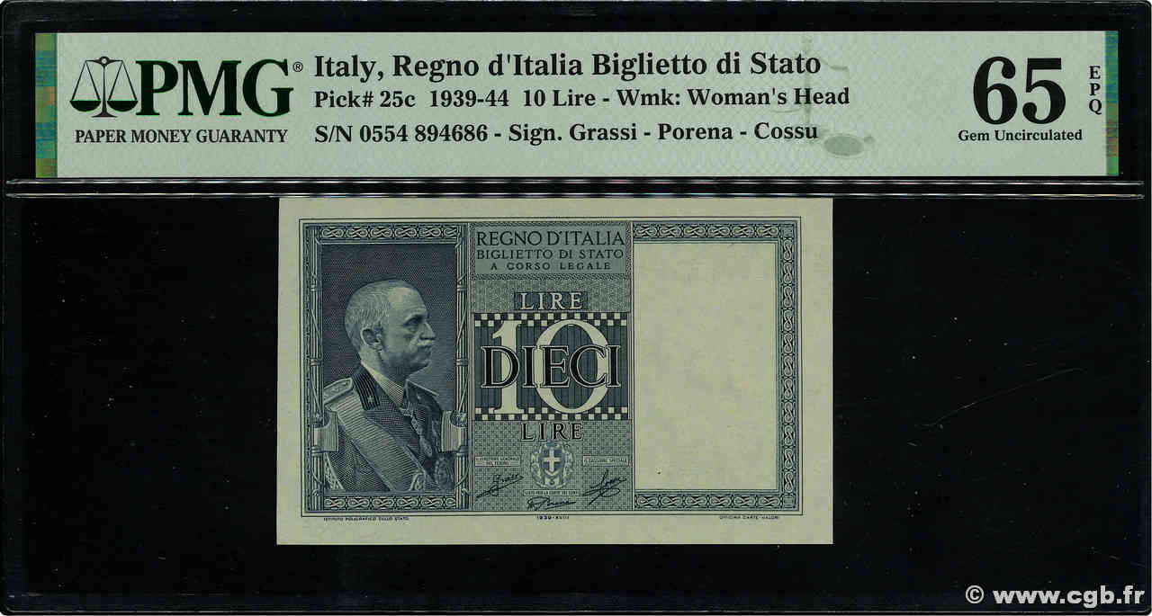10 Lire ITALY  1939 P.025c UNC