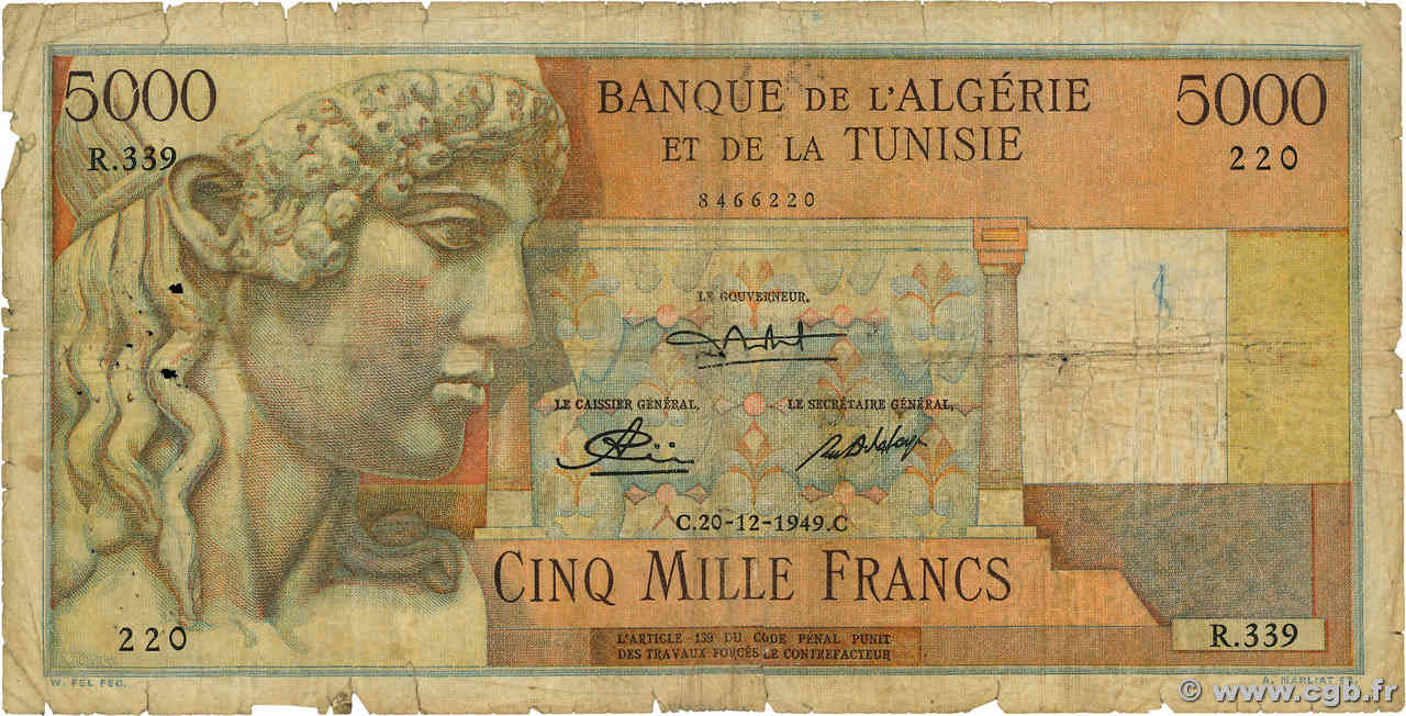 5000 Francs ALGÉRIE  1949 P.109 B
