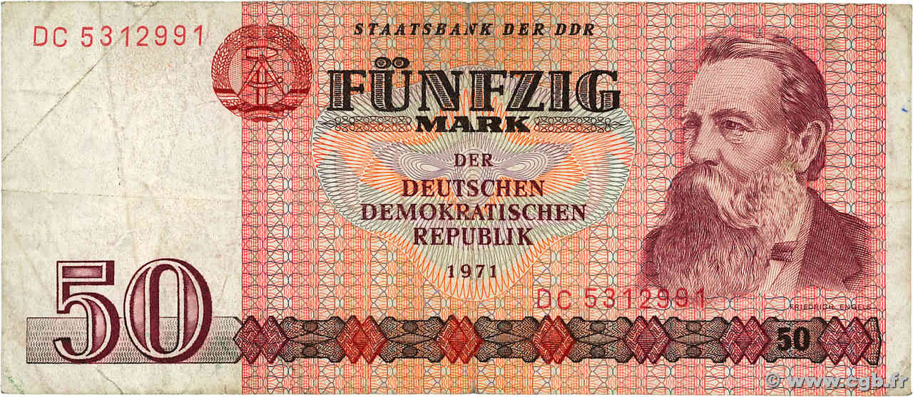 50 Mark ALLEMAGNE RÉPUBLIQUE DÉMOCRATIQUE  1971 P.30b TB