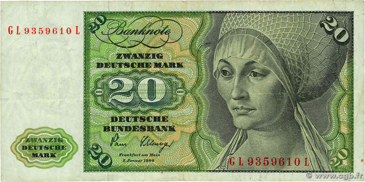 20 Deutsche Mark ALLEMAGNE FÉDÉRALE  1980 P.32d TB