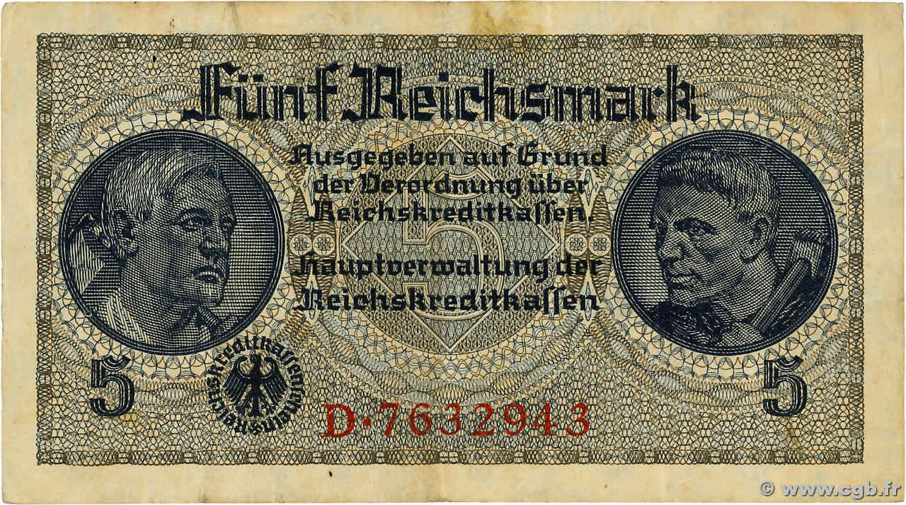 5 Reichsmark ALEMANIA  1940 P.R138a BC+