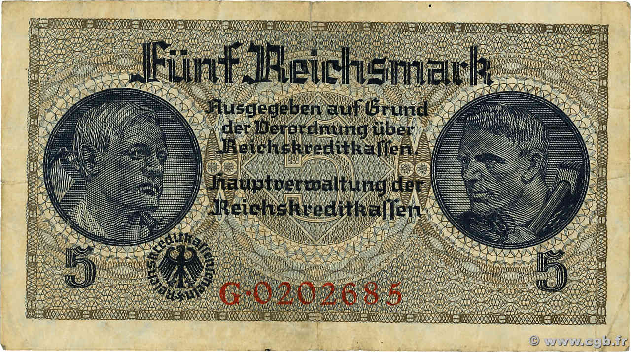 5 Reichsmark ALLEMAGNE  1940 P.R138a TB