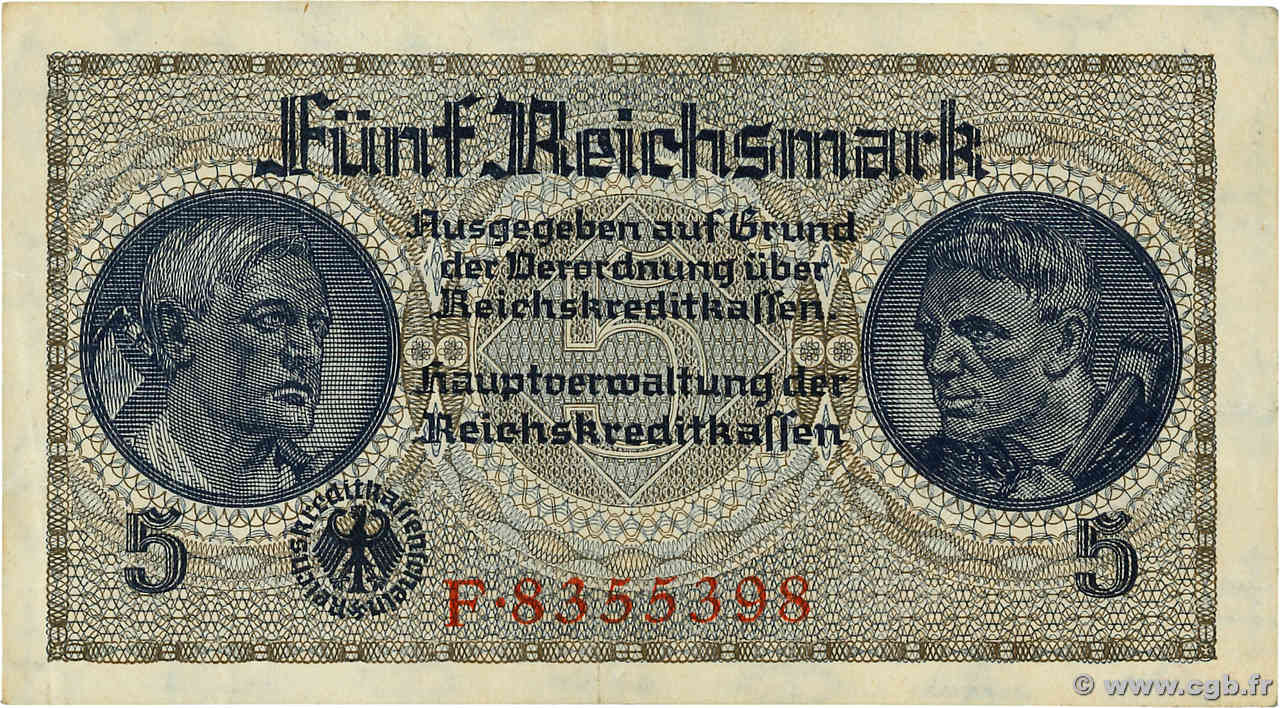 5 Reichsmark ALLEMAGNE  1940 P.R138a TTB