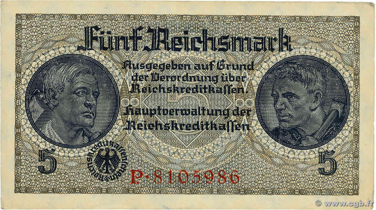 5 Reichsmark ALLEMAGNE  1940 P.R138a TTB