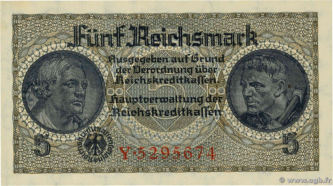 5 Reichsmark ALLEMAGNE  1940 P.R138a SPL