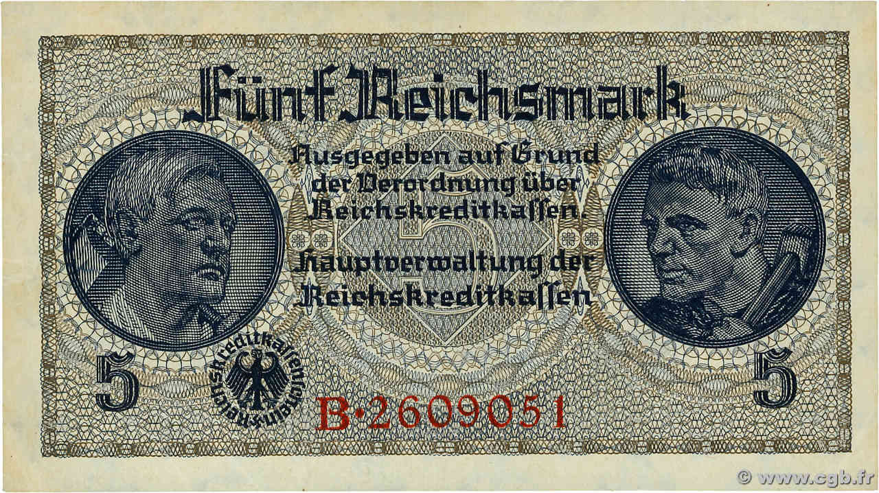 5 Reichsmark ALLEMAGNE  1940 P.R138a TTB