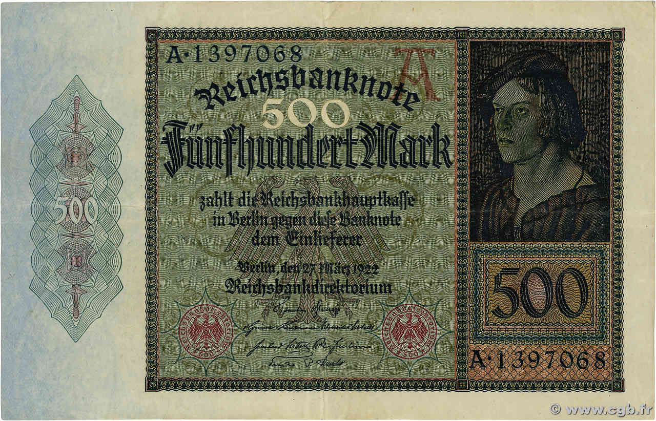 500 Mark DEUTSCHLAND  1922 P.073 SS