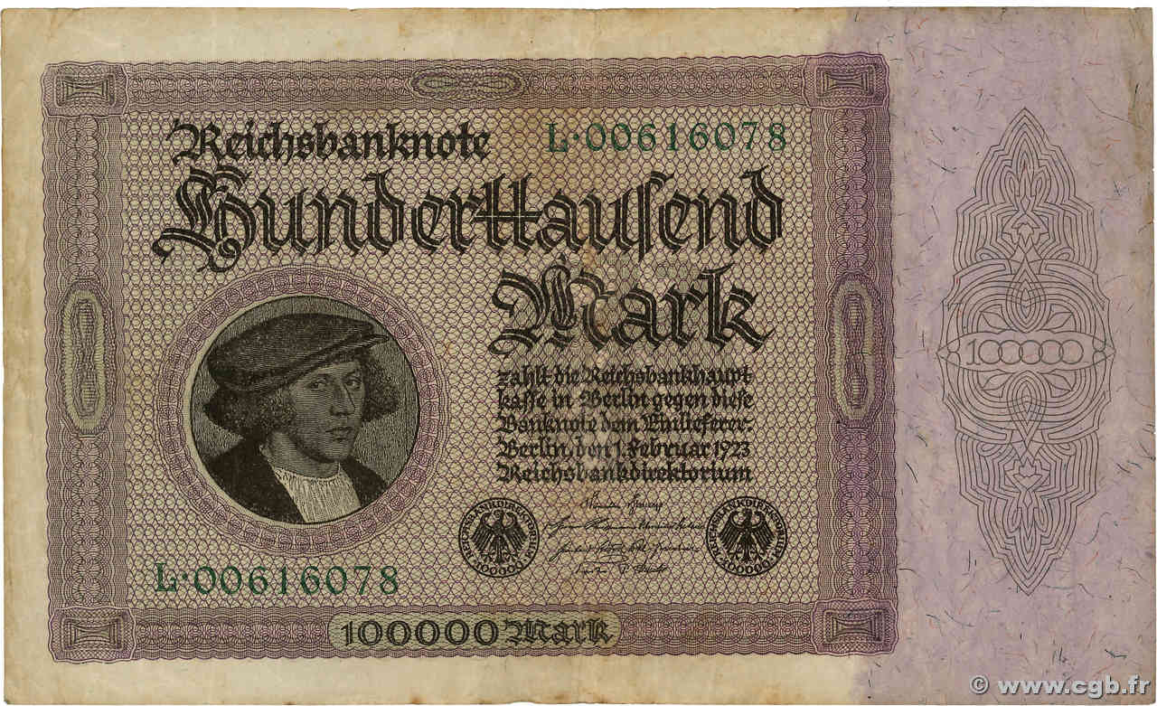 100000 Mark GERMANY  1923 P.083a F