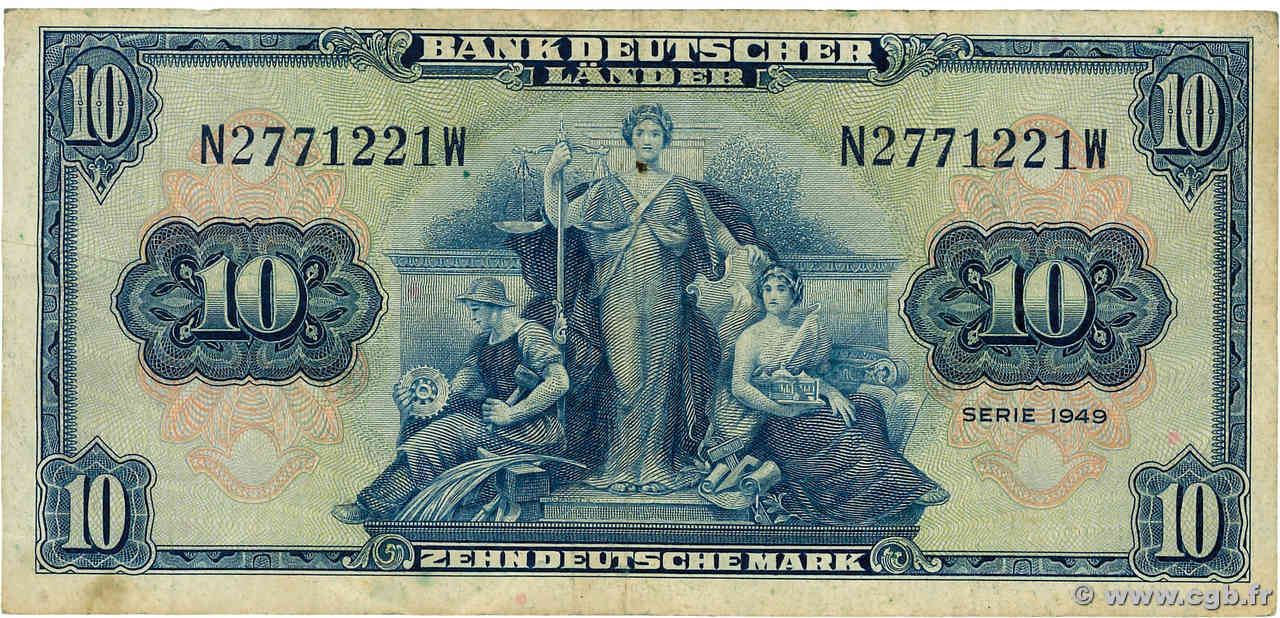 10 Deutsche Mark ALLEMAGNE FÉDÉRALE  1949 P.16a TB+