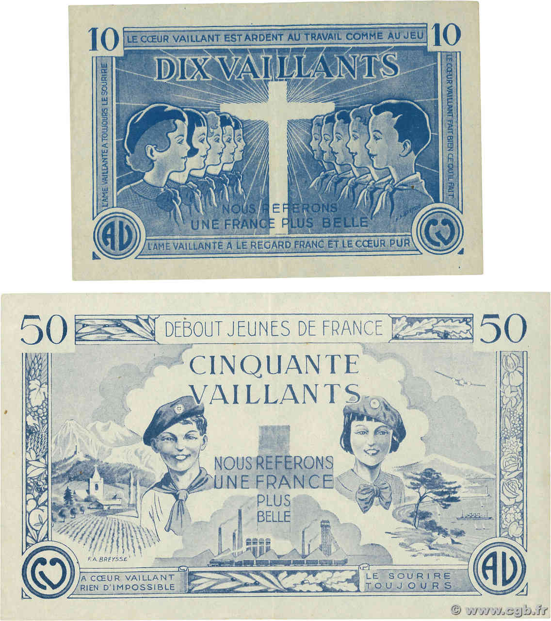 10 et 50 Vaillants Lot FRANCE regionalism and miscellaneous  1930 P.- VF