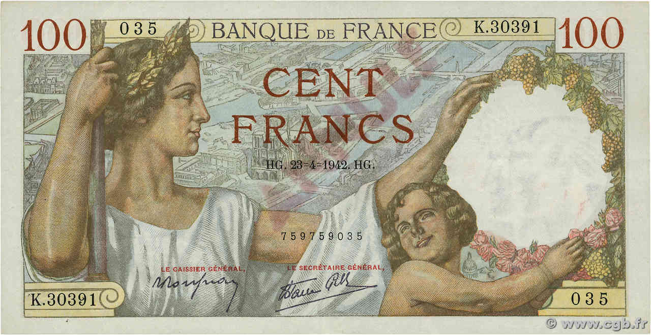 100 Francs SULLY Annulé FRANKREICH  1942 F.26.70 SS