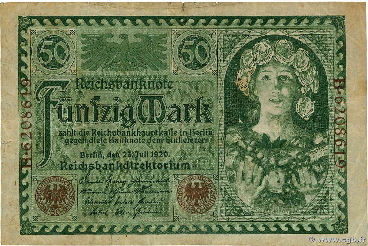 50 Mark  DEUTSCHLAND  1920 P.068 fS