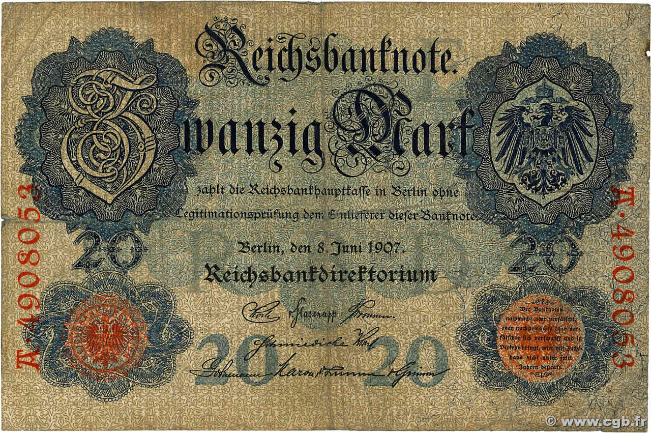 20 Mark ALLEMAGNE  1907 P.028 TB