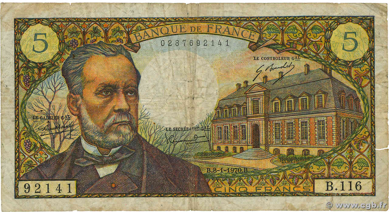 5 Francs PASTEUR FRANCE  1970 F.61.12 B+