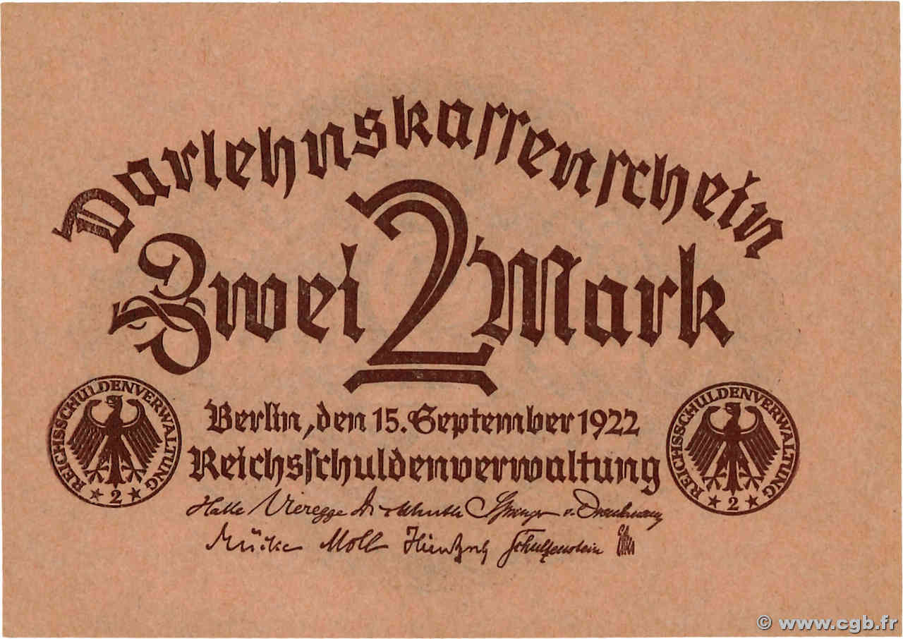 2 Mark GERMANY  1922 P.062 UNC