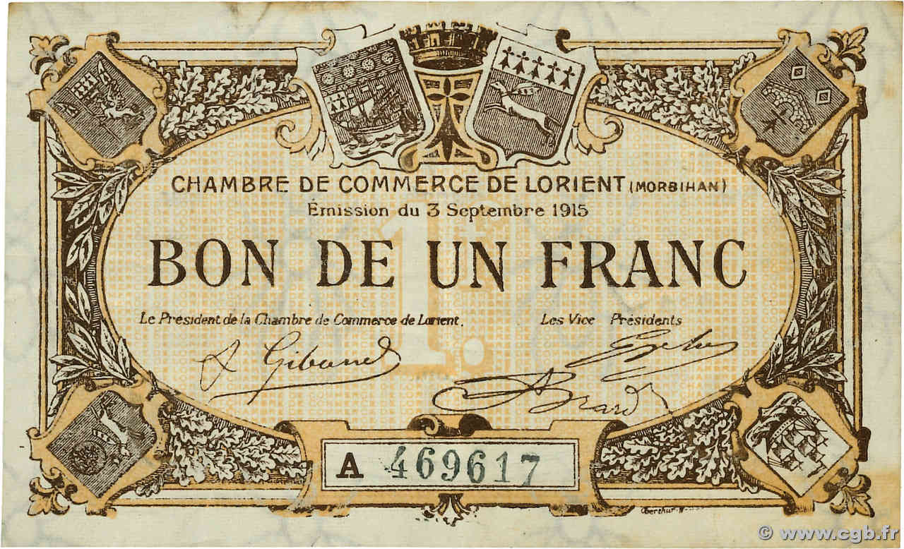 1 Franc FRANCE régionalisme et divers Lorient 1915 JP.075.21 TTB+