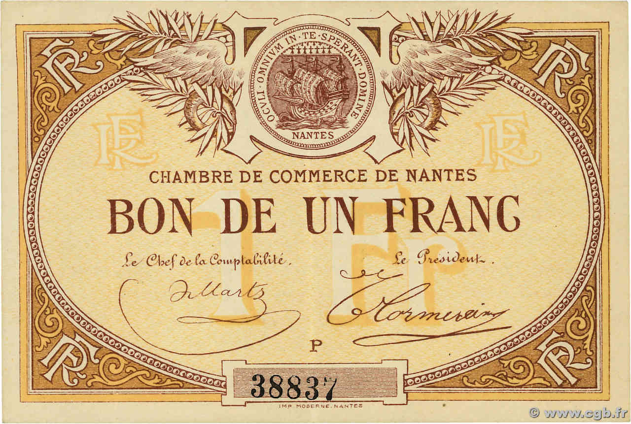 1 Franc FRANCE régionalisme et divers Nantes 1918 JP.088.05 SUP