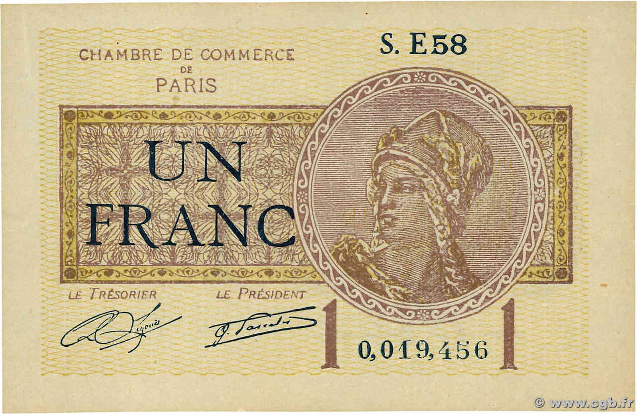 1 Franc FRANCE régionalisme et divers Paris 1920 JP.097.23 pr.SPL