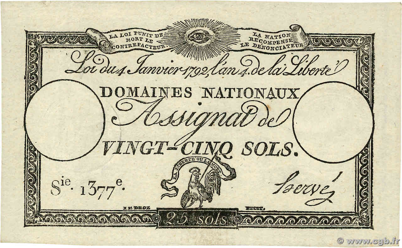 25 Sols FRANCE  1792 Ass.25 pr.NEUF