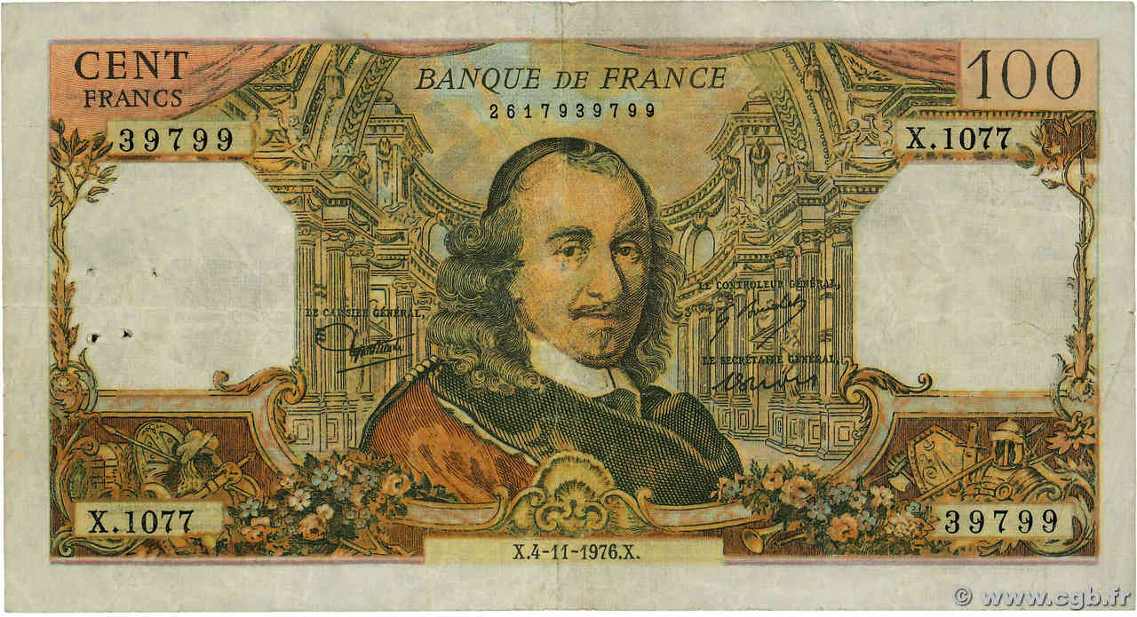 100 Francs CORNEILLE Faux FRANCIA  1977 F.65.58 BB
