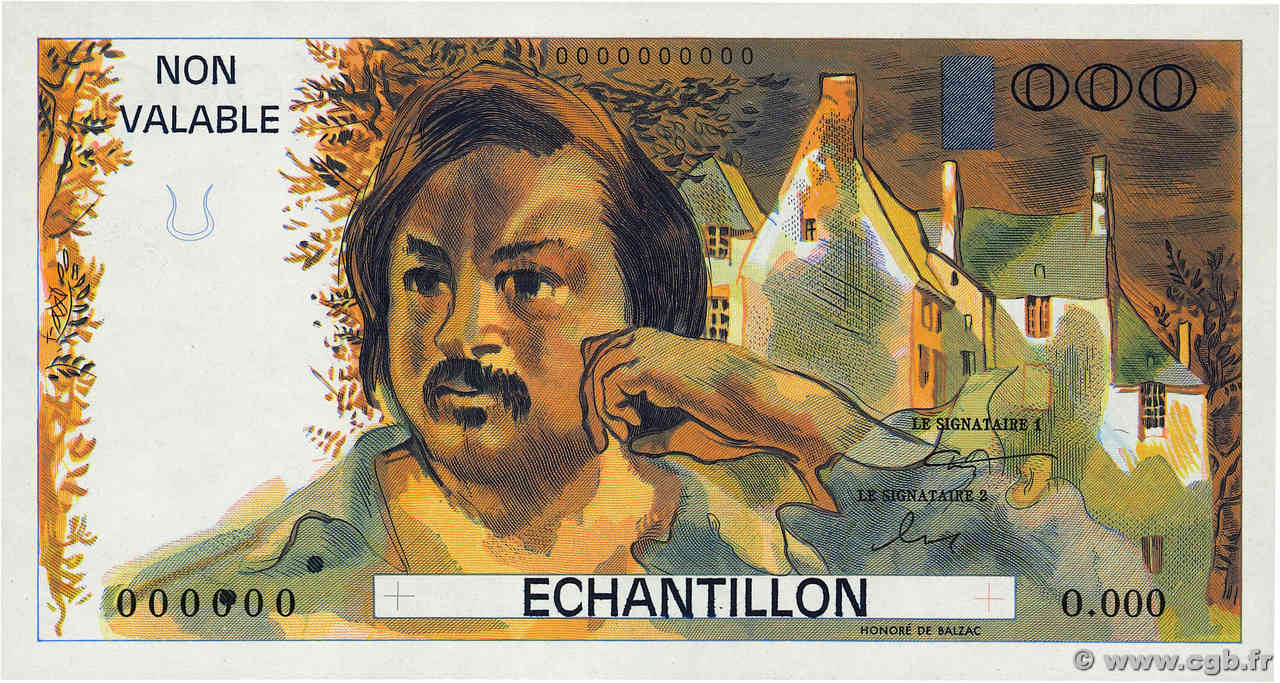 1000 Francs BALZAC Échantillon FRANCE  1980 EC.1980.01 NEUF