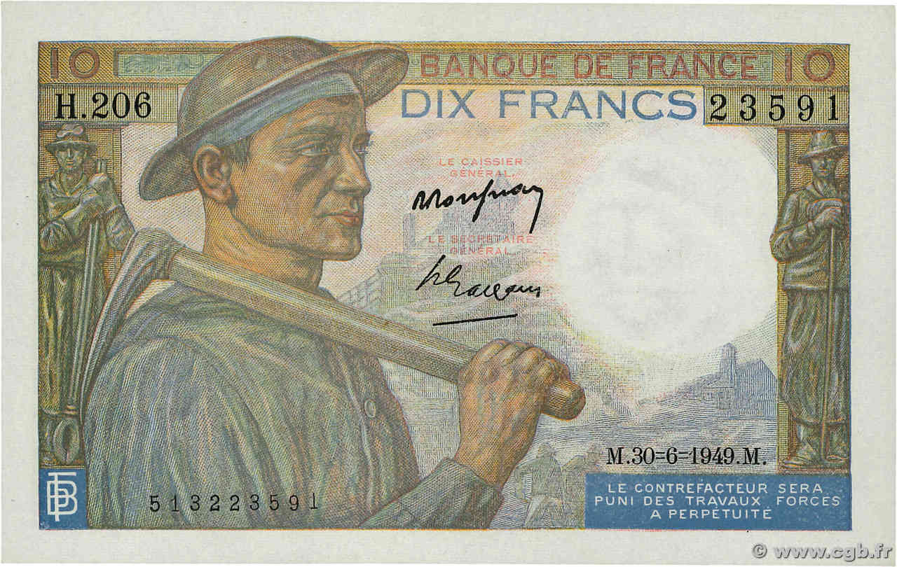 10 Francs MINEUR FRANCIA  1949 F.08.22a SC