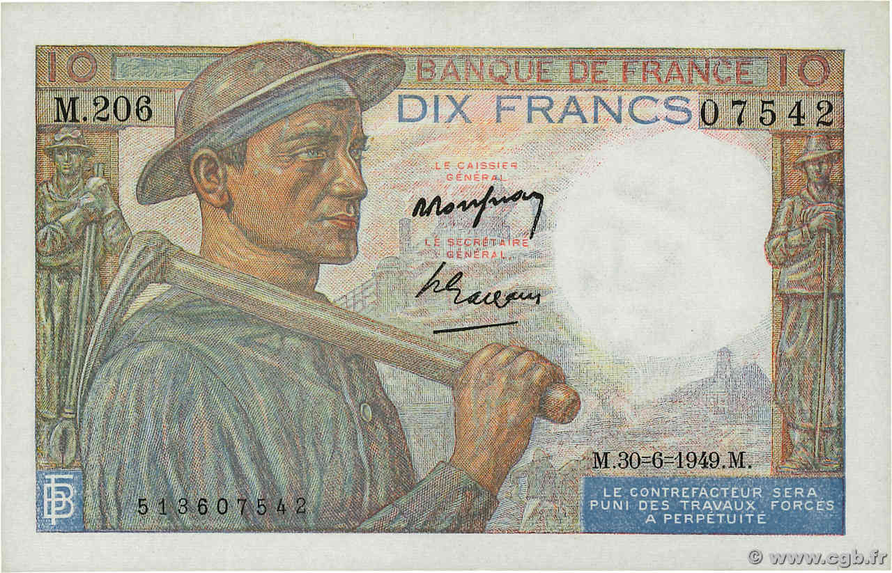 10 Francs MINEUR FRANCE  1949 F.08.22a SUP
