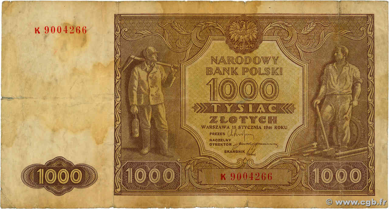 1000 Zlotych POLEN  1946 P.122 fS