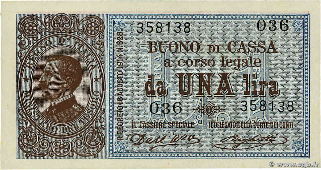 1 Lire ITALY  1914 P.036a UNC-