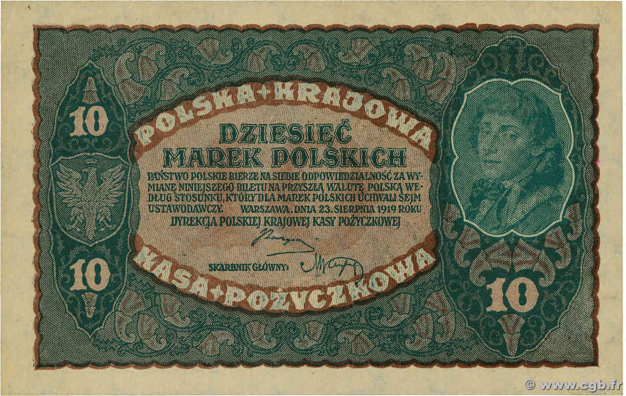 10 Marek POLOGNE  1919 P.025 pr.NEUF
