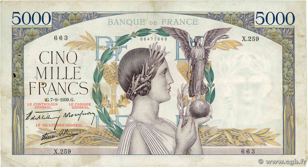 5000 Francs VICTOIRE Impression à plat FRANCE  1939 F.46.09 TB+