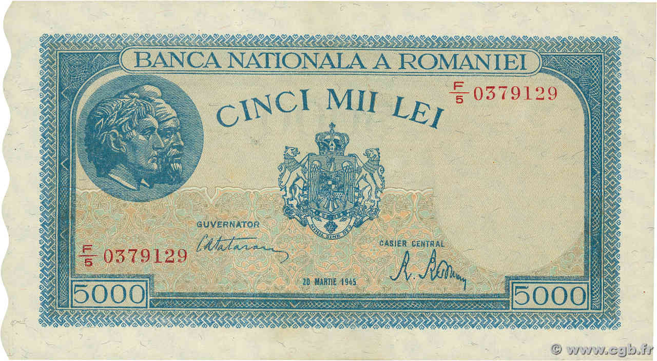 5000 Lei ROUMANIE  1945 P.056a pr.NEUF