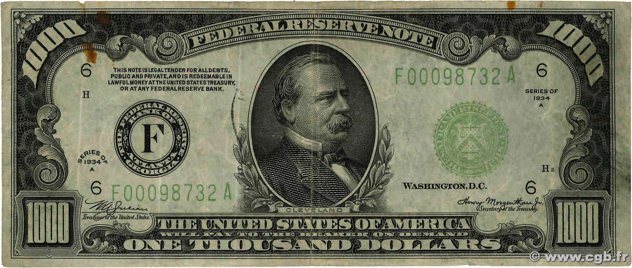 1000 Dollars ESTADOS UNIDOS DE AMÉRICA Atlanta  1934 P.435a BC