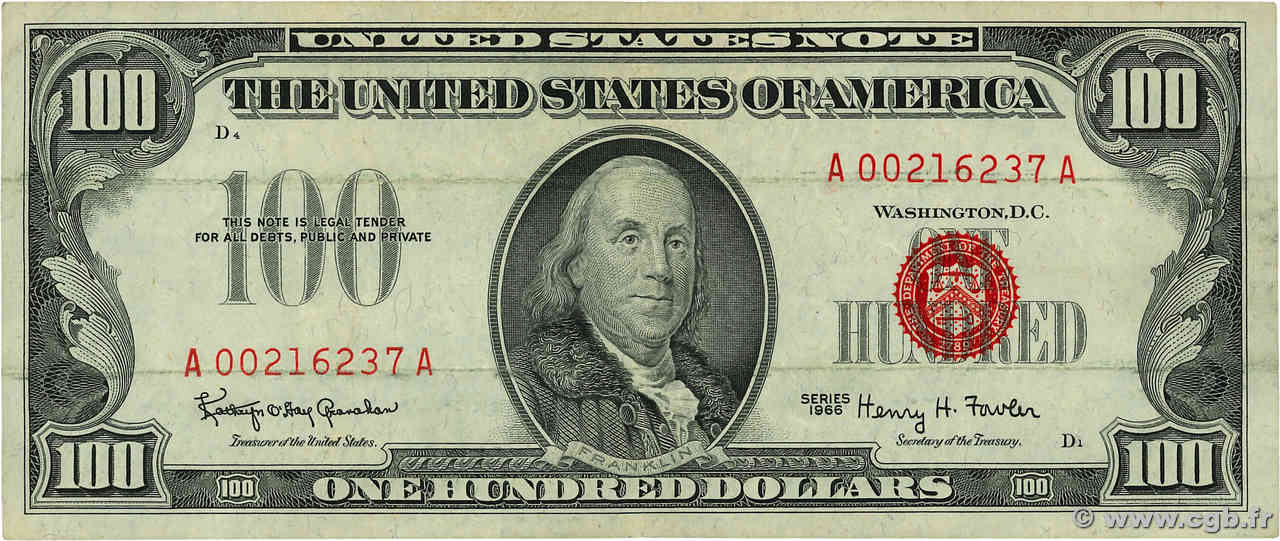 100 Dollars STATI UNITI D AMERICA  1966 P.384a BB