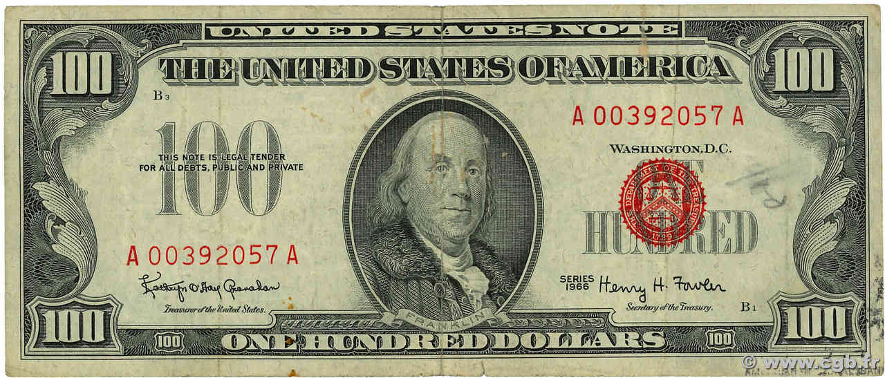 100 Dollars ÉTATS-UNIS D AMÉRIQUE  1966 P.384a TB