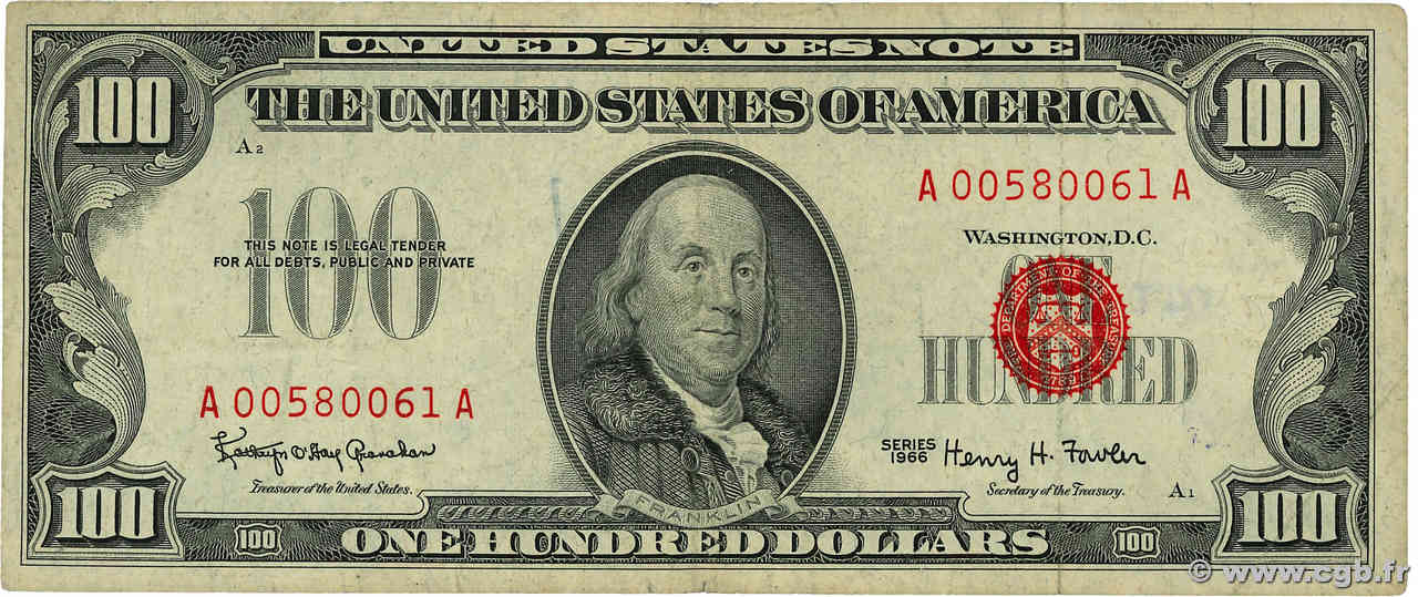 100 Dollars ÉTATS-UNIS D AMÉRIQUE  1966 P.384a TB