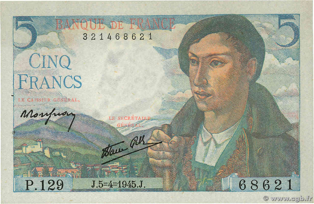 5 Francs BERGER FRANCE  1945 F.05.06 pr.SPL