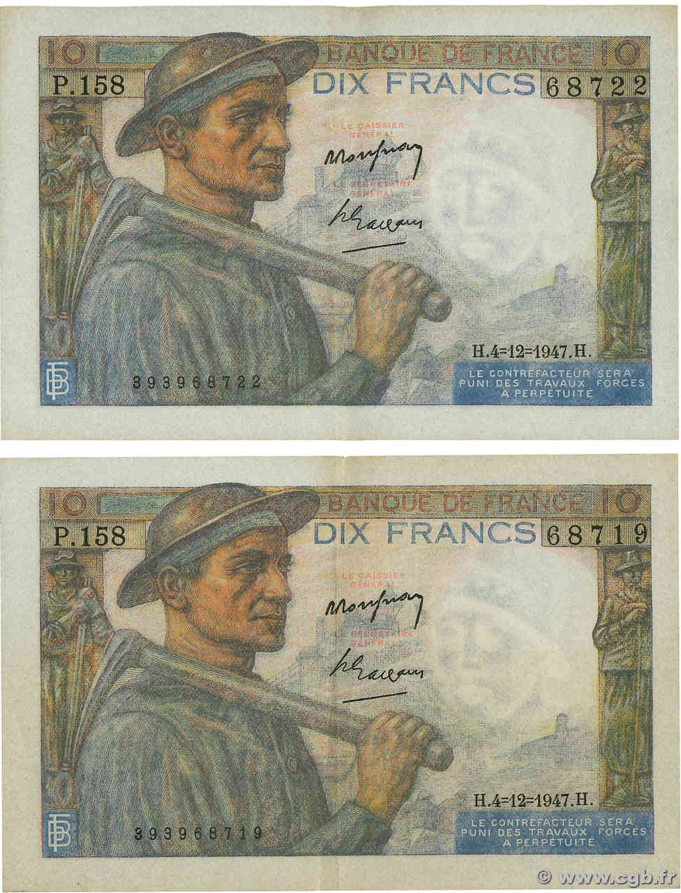 10 Francs MINEUR Lot FRANCE  1947 F.08.19 SUP