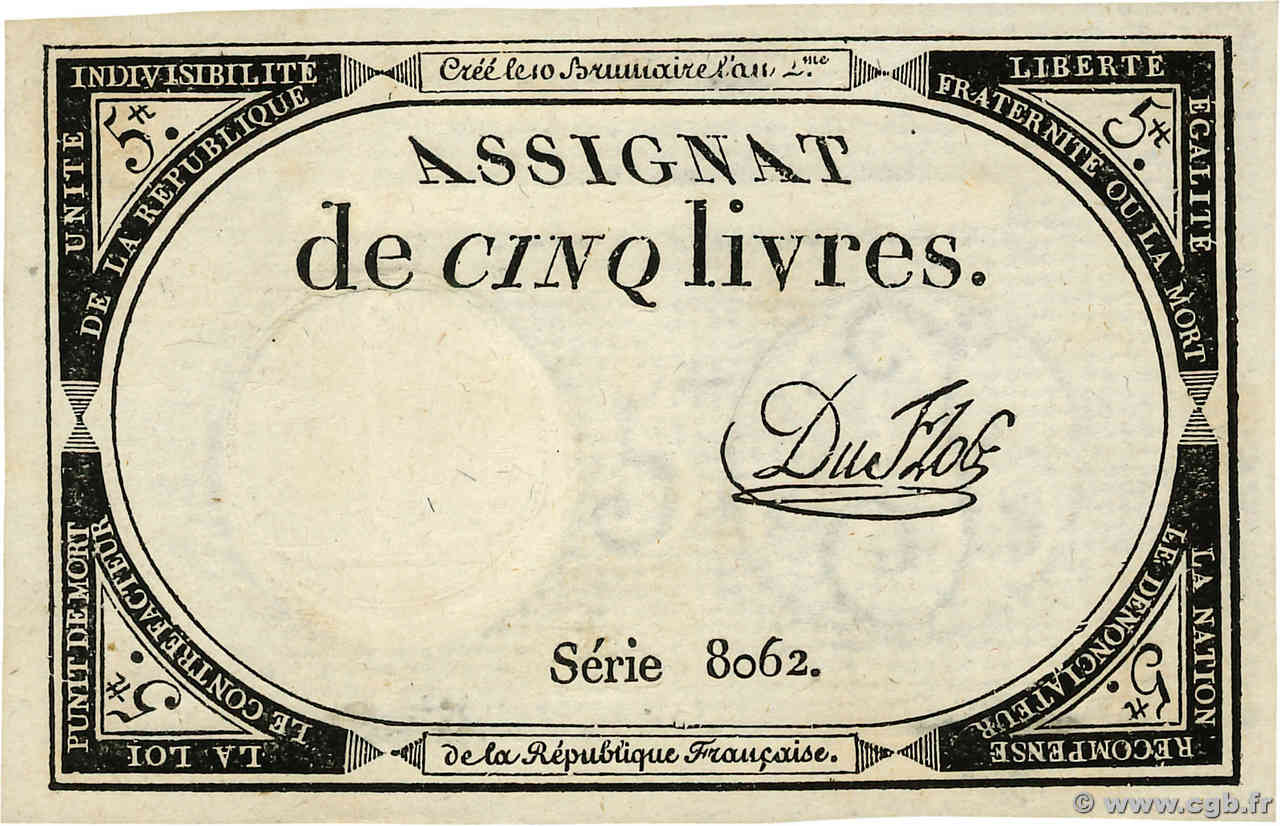 5 Livres FRANKREICH 1793 Ass.46a 507395 Banknoten