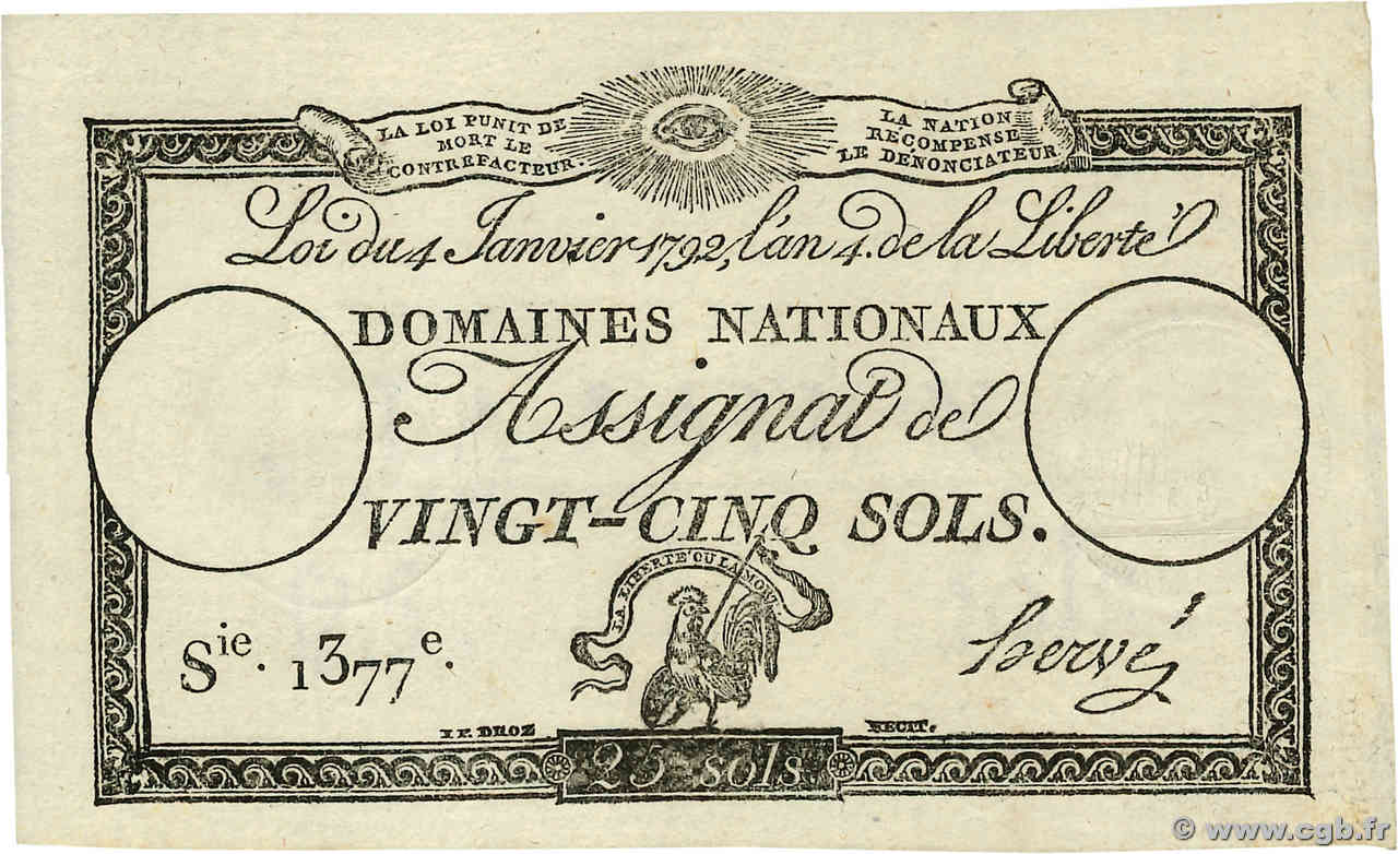 25 Sols FRANCIA  1792 Ass.25a q.FDC