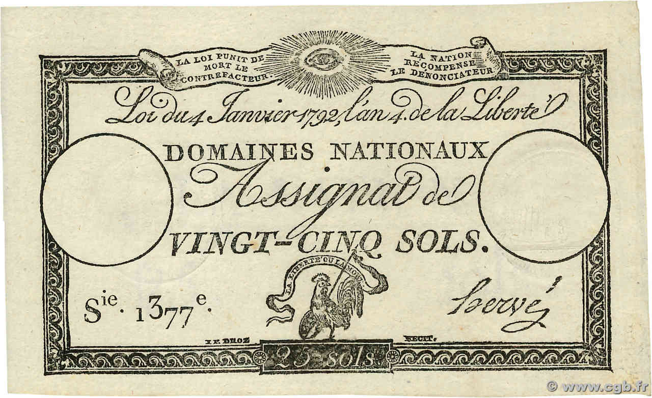25 Sols FRANCE  1792 Ass.25a pr.NEUF